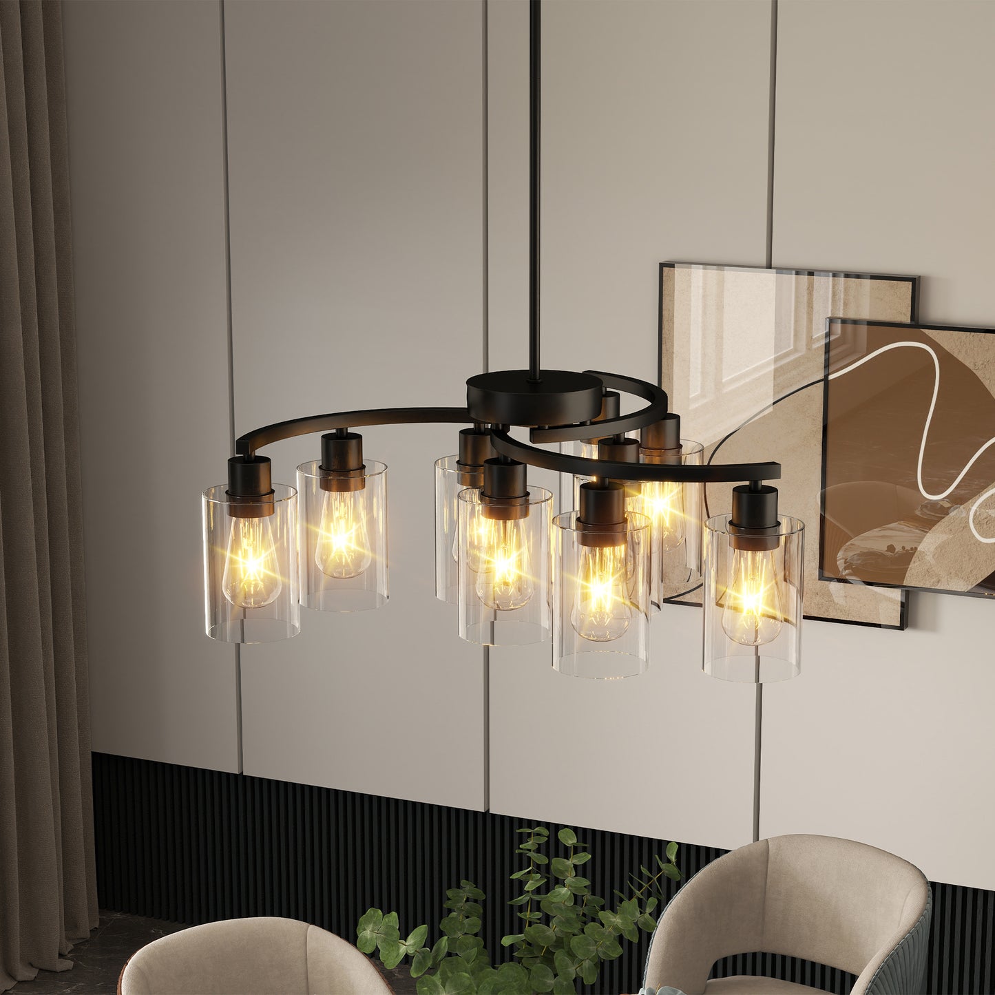 9-Light Black Modern Chandelier for Dining Room & Kitchen Island