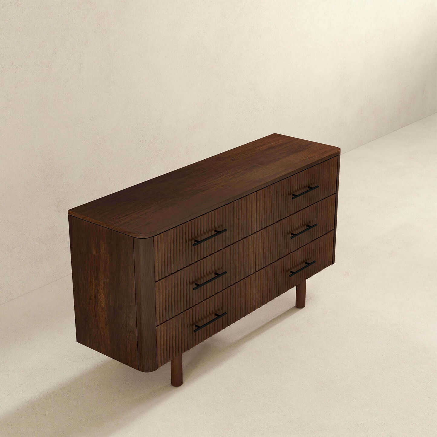 Logan Mid Century Modern Walnut Dresser With 6 Drawers For Ample