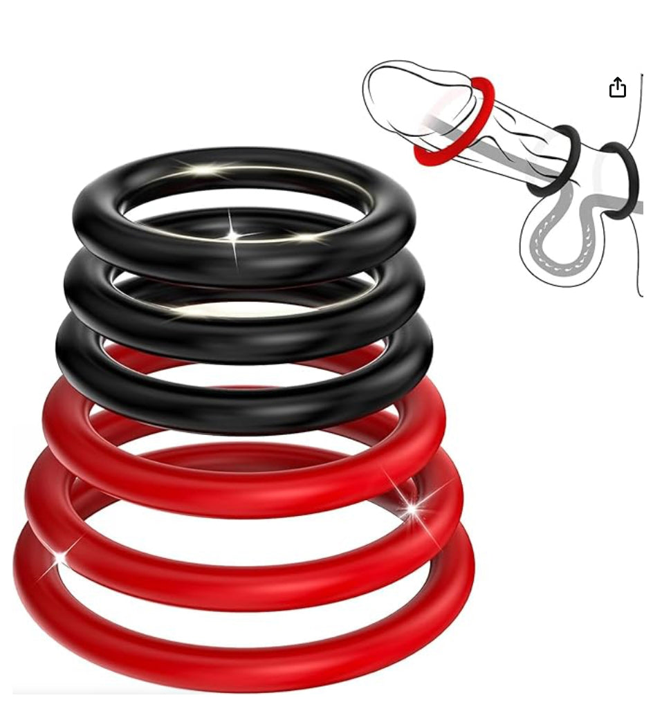 7-Piece Silicone Cock Ring Set for Men and Couples - Adjustable & Waterproof