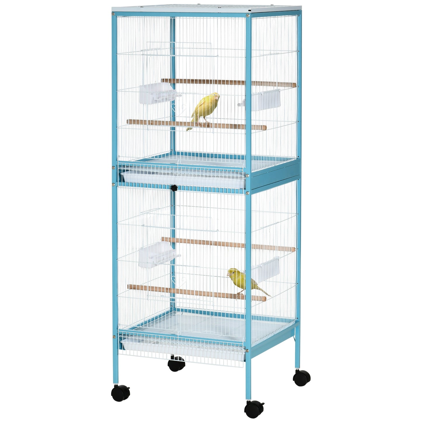 55-Inch 2-in-1 Bird Cage Aviary for Parakeets Finches with Wheels - Light Blue