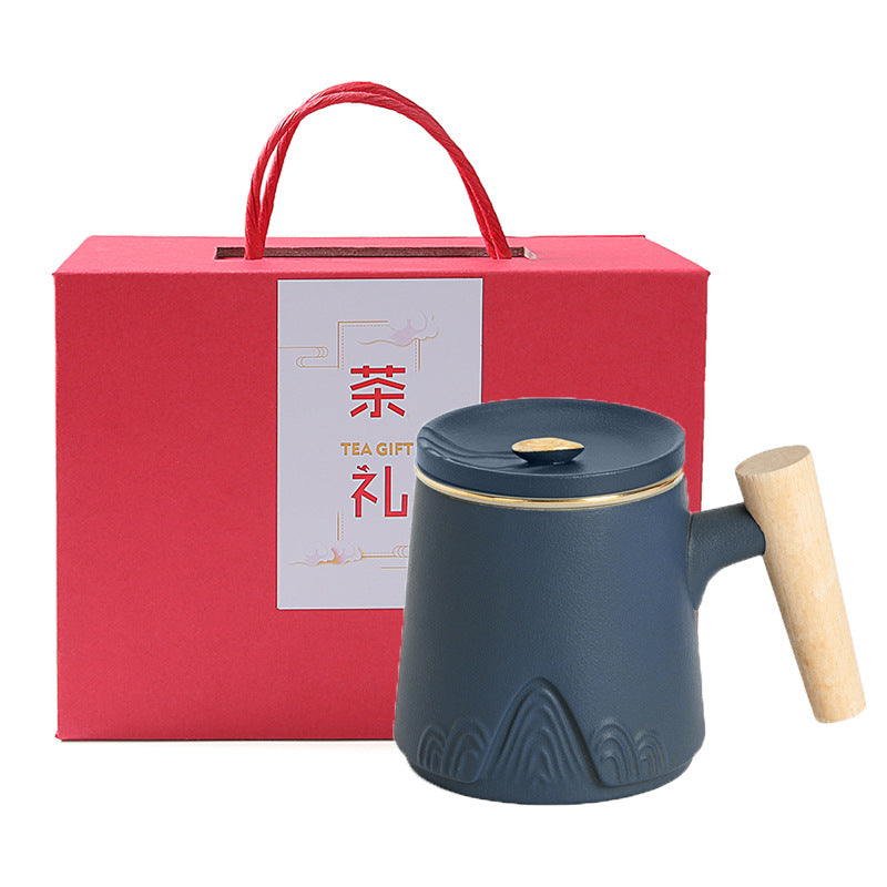 Ceramic Tea Separation Cup with Lid - Double Layer, Microwave Safe, 301-400ml