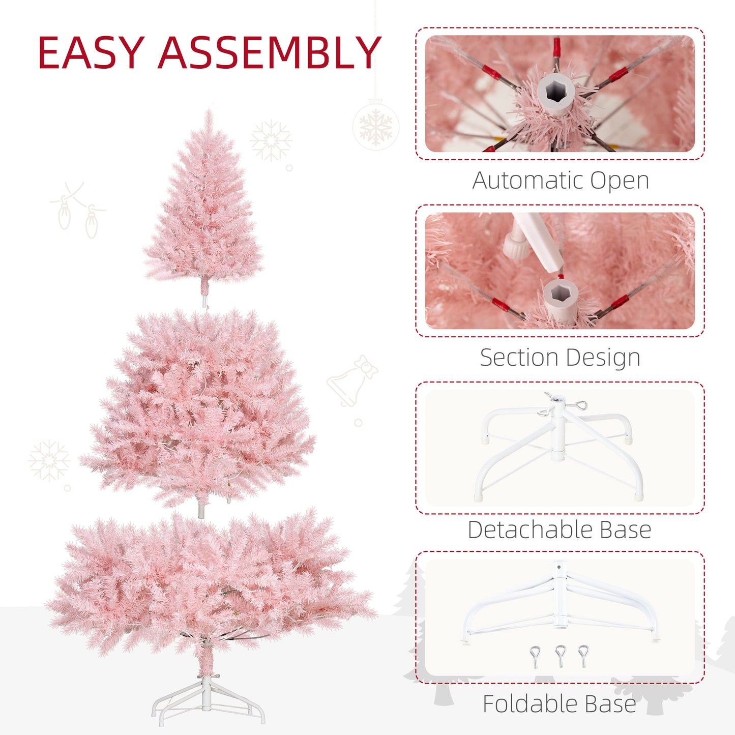 6 FT Tall Pre-Lit Pink Artificial Christmas Tree - 250 LED Lights