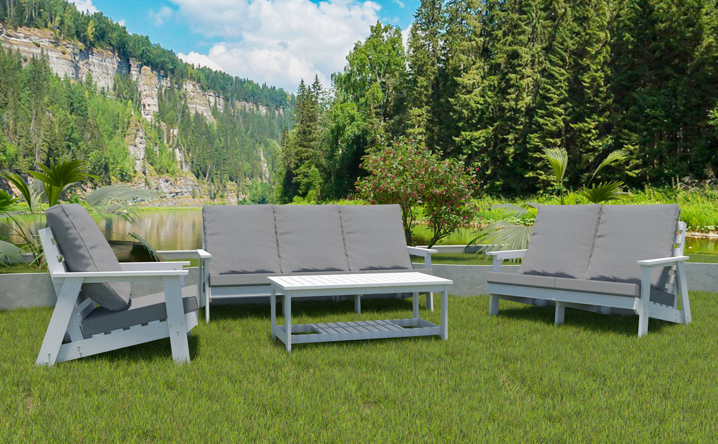3-Seater Outdoor Sofa with Cushions - Wood Grain Finish, White