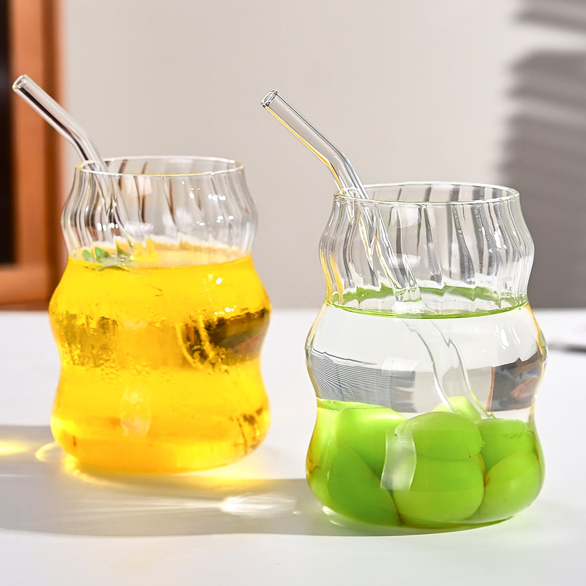 19 Ounce Glass Straw Cups - Set of 6 for Coffee, Juice, Tea