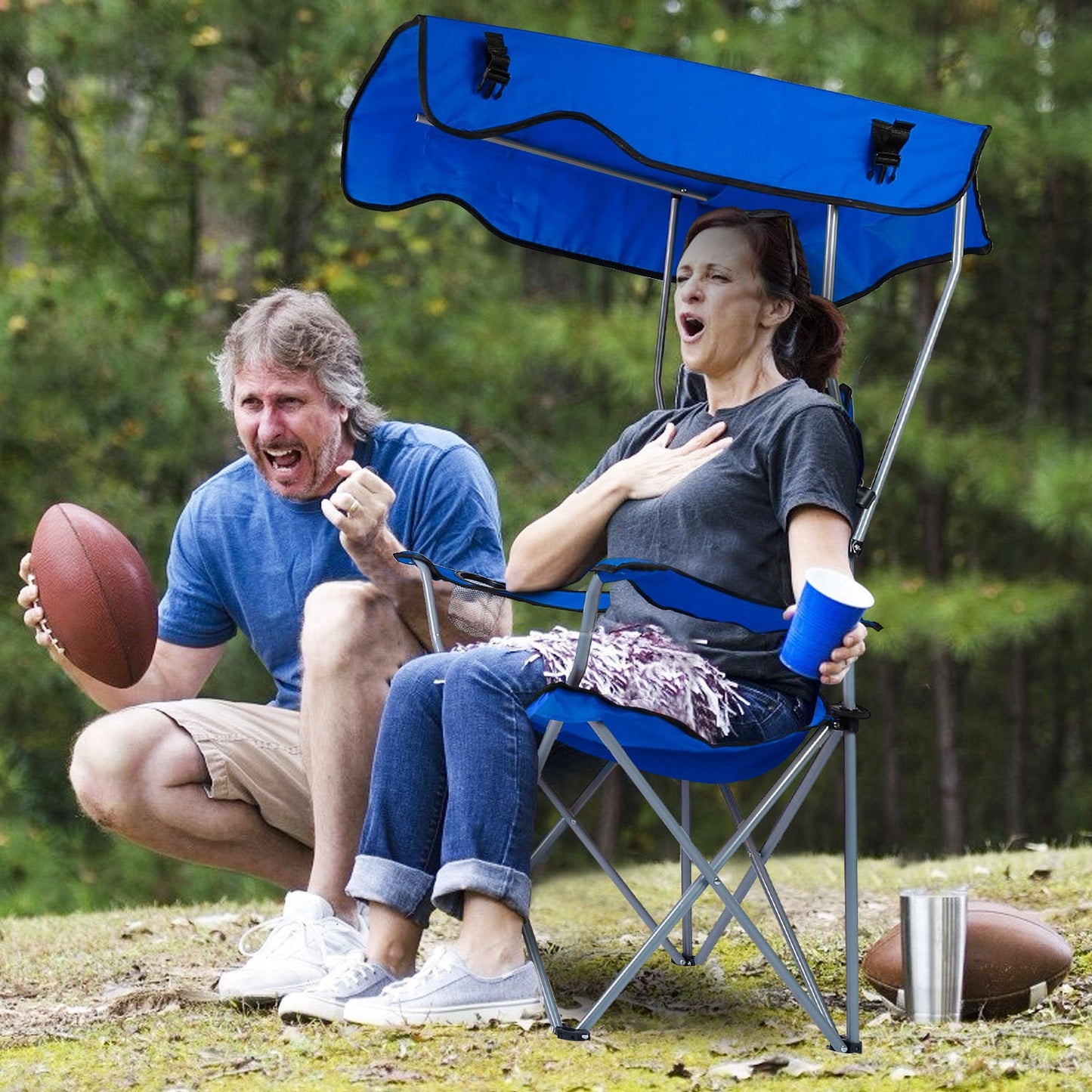 Foldable Canopy Camping Chair with Cup Holder - 330lbs Capacity