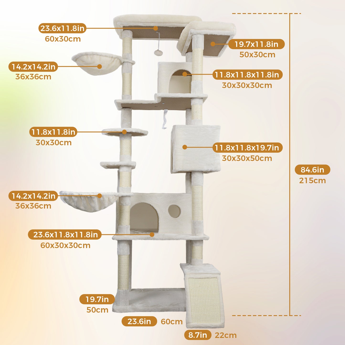 Large Beige Cat Tree Tower with Condo, Sisal Scratching Post & Top Platform