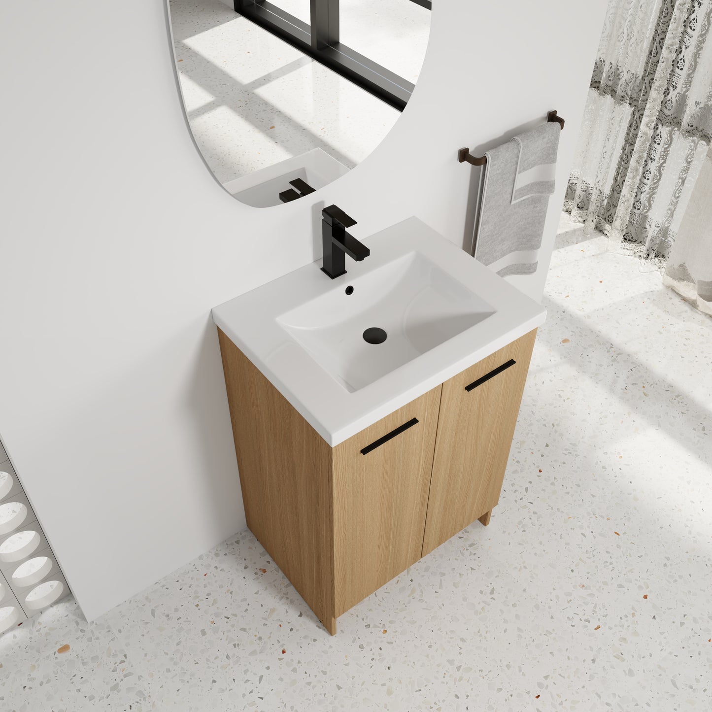24" Freestanding Bathroom Vanity with Resin Sink - Light Oak