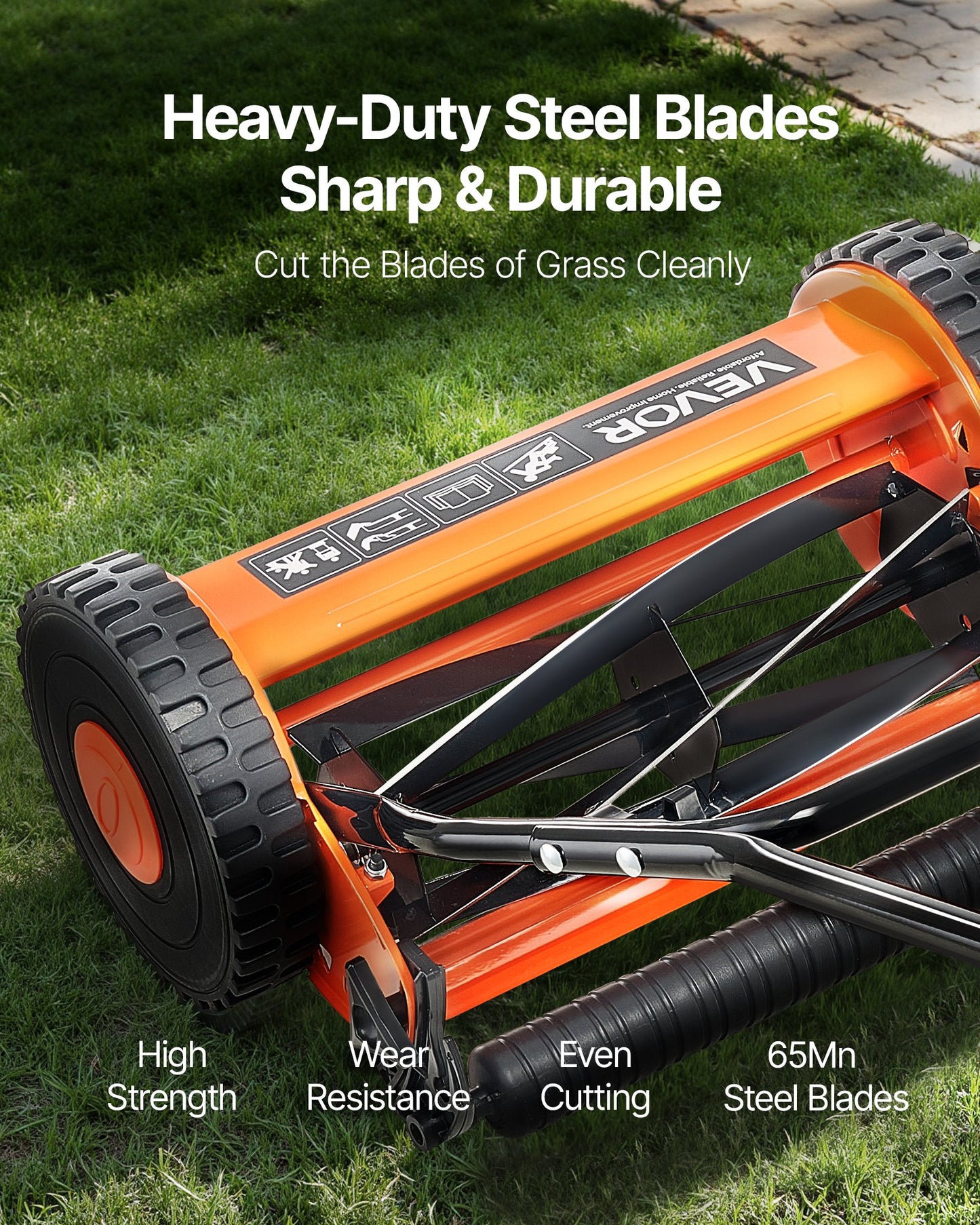 16-Inch Manual Push Reel Lawn Mower with Adjustable Height and 5-Blade Cutting System