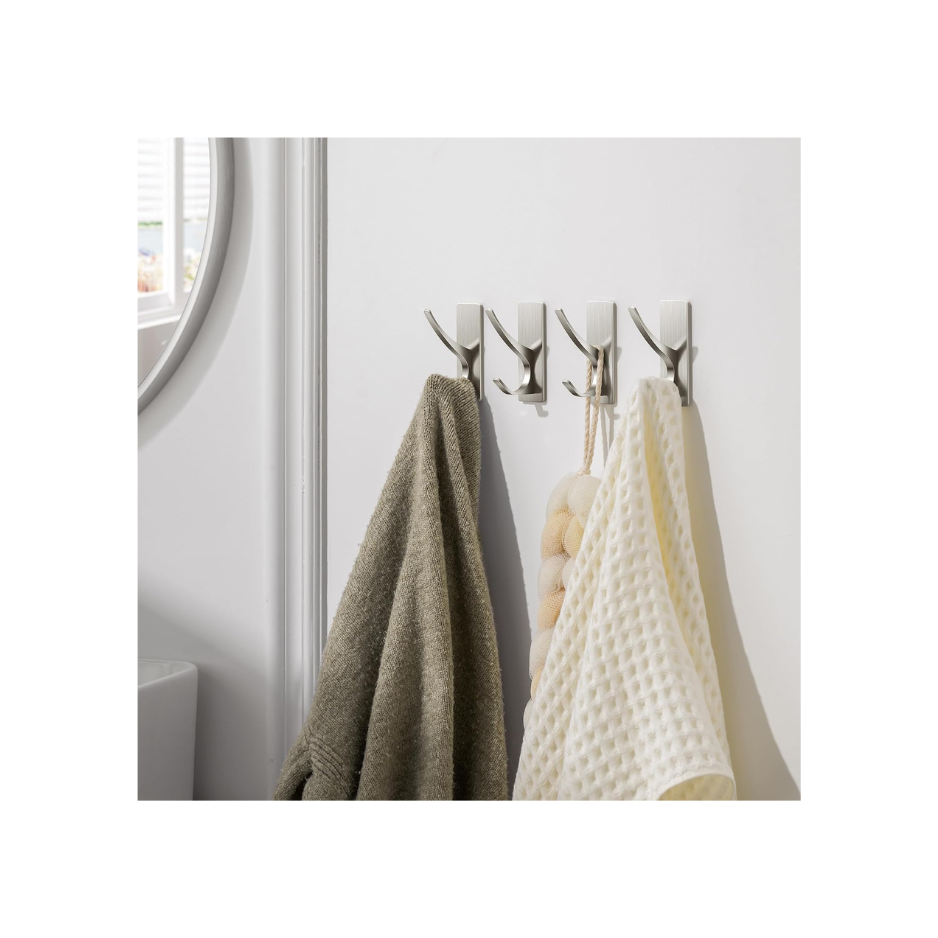 Self-Adhesive Towel Hooks - Heavy-Duty Brushed Nickel, 4 Pack