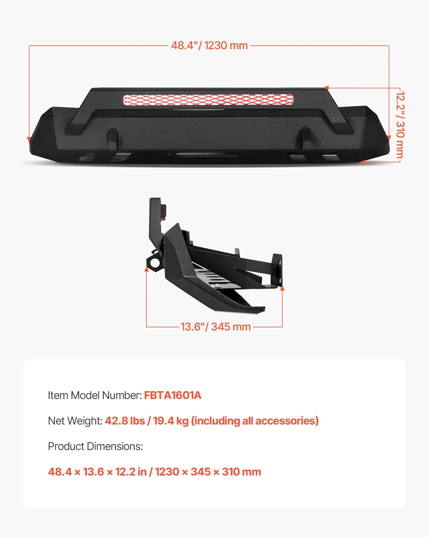 Front Bumper for 2016-2023 Toyota Tacoma Custom Fit Off-Road Protection