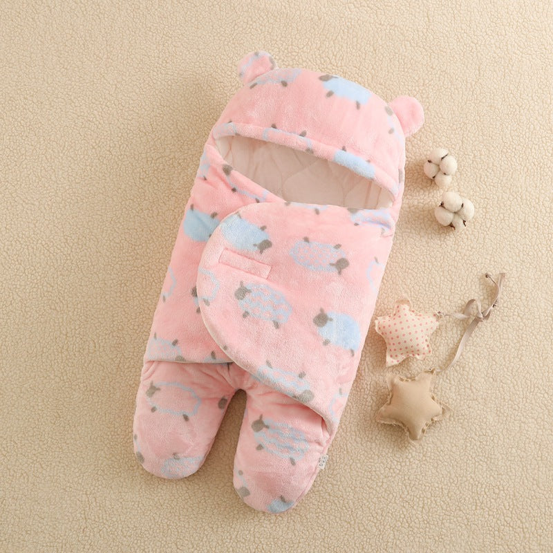 Baby Sleeping Bag with Cartoon Prints, Thick Flannel Swaddle for Newborns