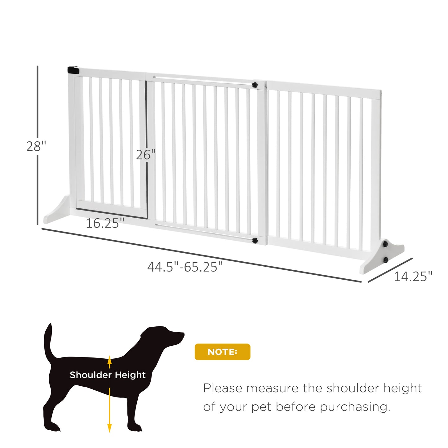 Adjustable Wooden Pet Gate with Lockable Door, 3 Panels, Freestanding, White
