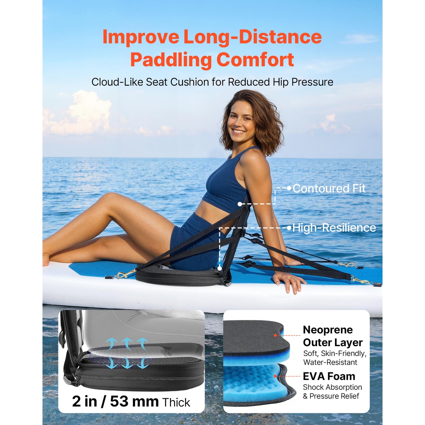 2-Pack Kayak Seat with Back Support and Storage - Soft Padded Cushion for SUP Canoe Fishing Boat