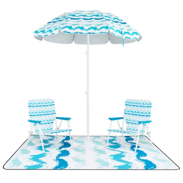 4-Piece Beach Set with 6.2ft Sun-Proof Umbrella, 2 Chairs & Blanket