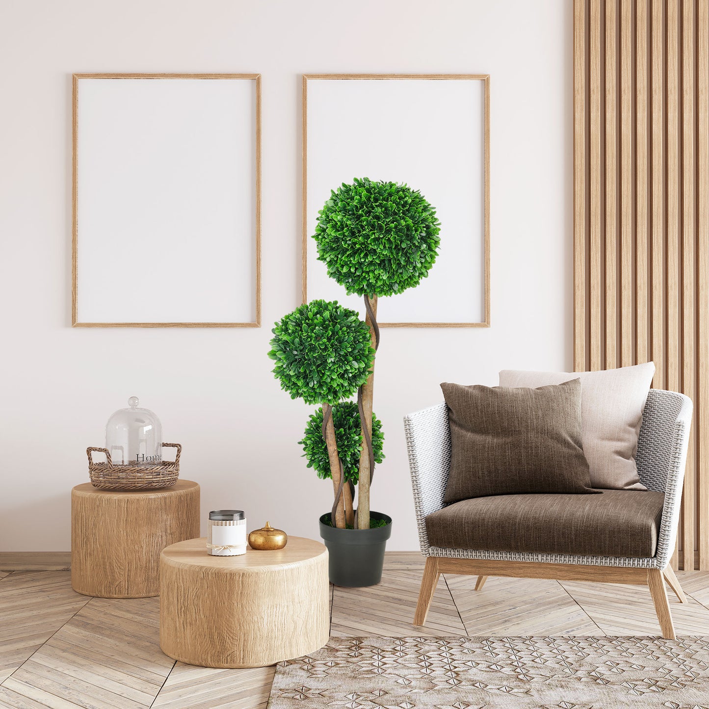 3.5ft Artificial Boxwood Topiary Tree with Sandalwood Leaves - Green