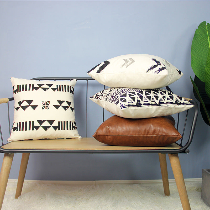 Luxury Geometric PU Leather Throw Pillow Cover - Modern Home Decor