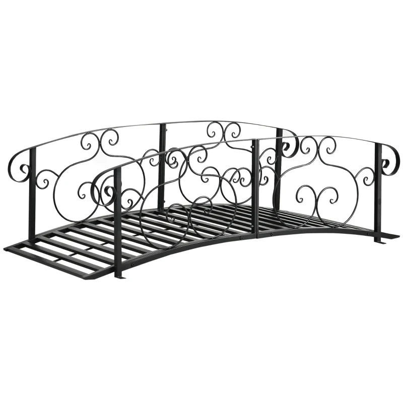 6' Metal Garden Bridge with Safety Siderails for Backyard Pond Creek - Black