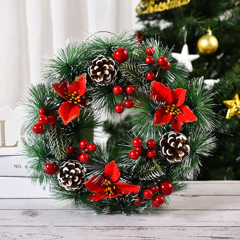 Handmade Christmas Wreath Door Decoration with Flowers and Knots - Festive Wall Hanging