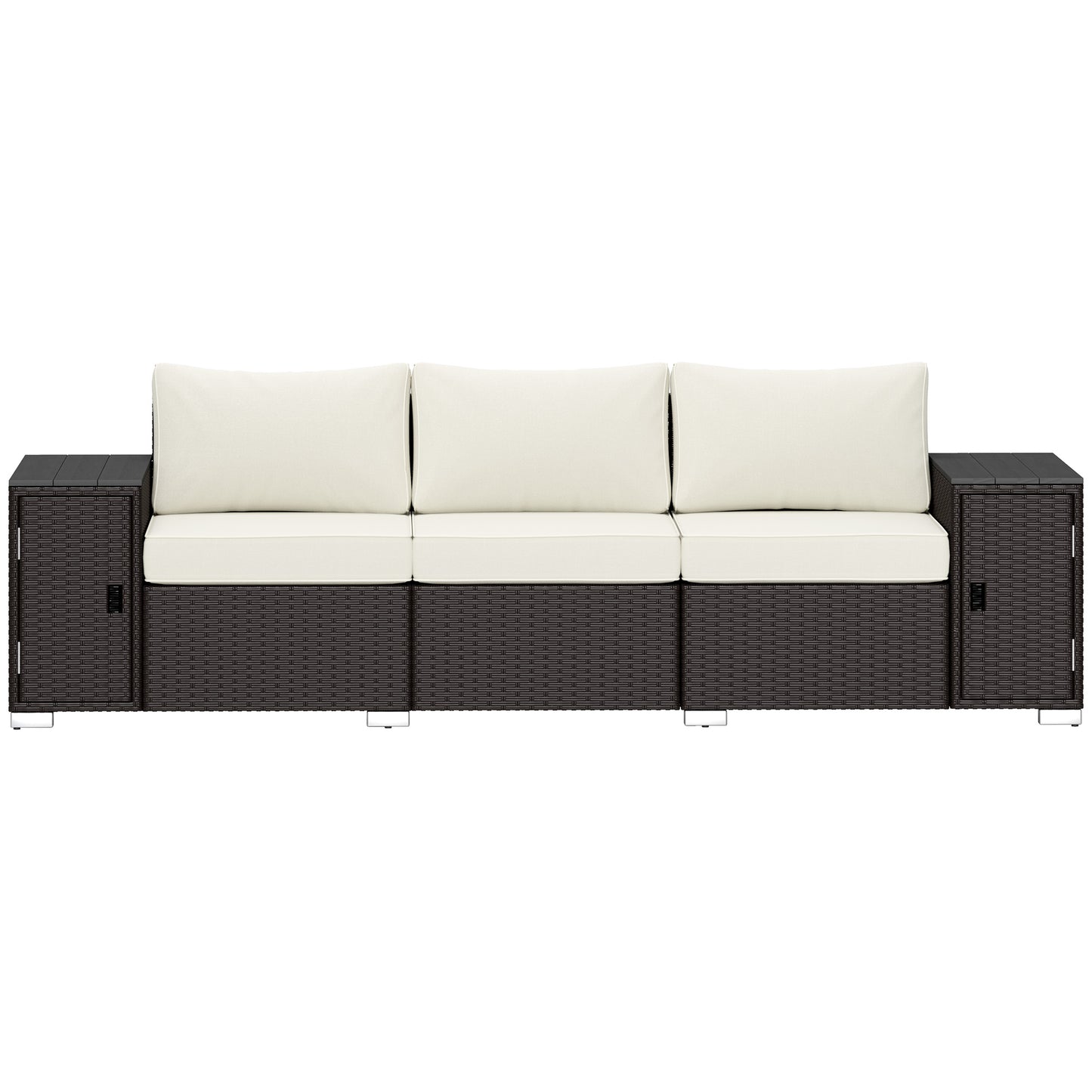 Outdoor 3-Seater Wicker Patio Sofa with Storage & Cushions - Cream White