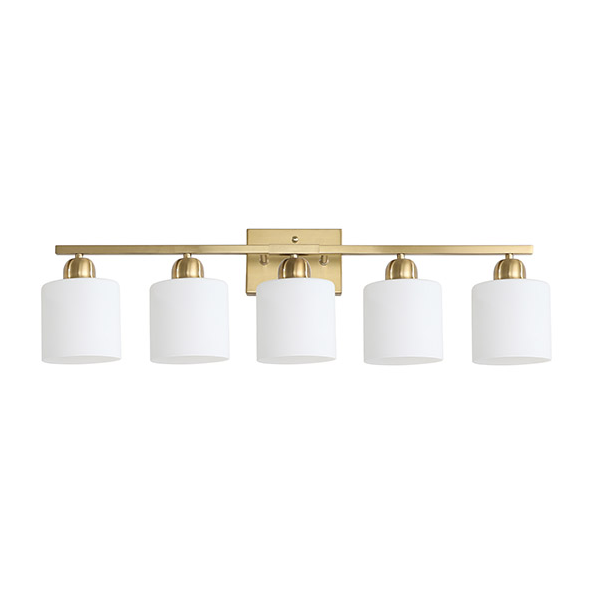 5-Light Modern Bathroom Vanity Light Fixture - Gold with Frosted Glass Shades