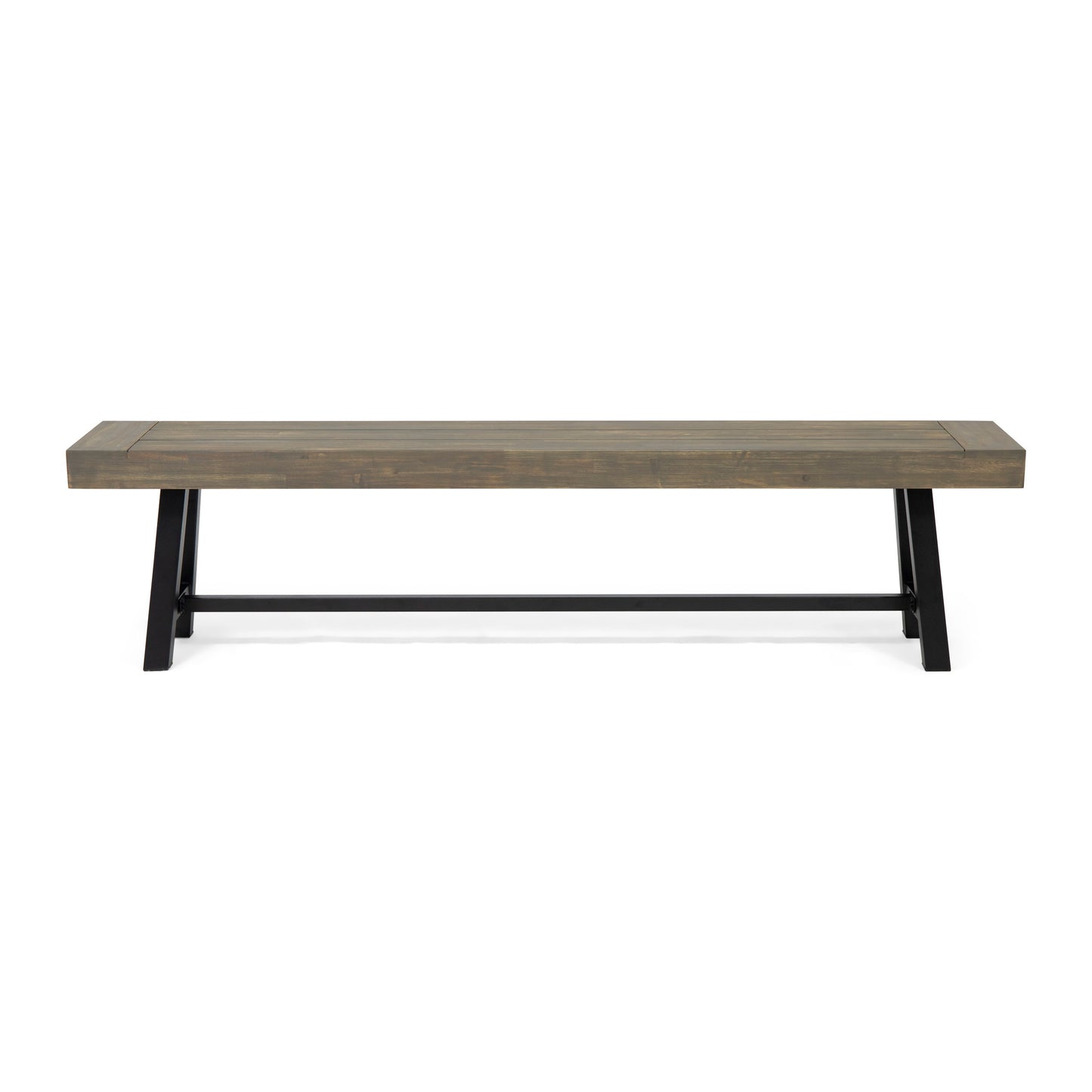 Acacia Wood Outdoor Patio Bench - Grey and Rustic Metal