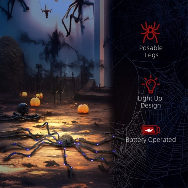 Light-Up Black Spider Decoration with Purple Glowing Legs