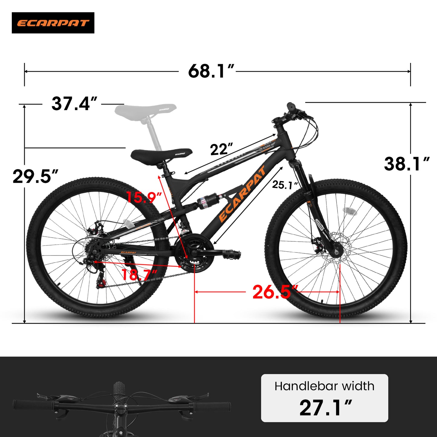 26-Inch Mountain Bike with Steel Frame & Shock Absorber - Black/Orange