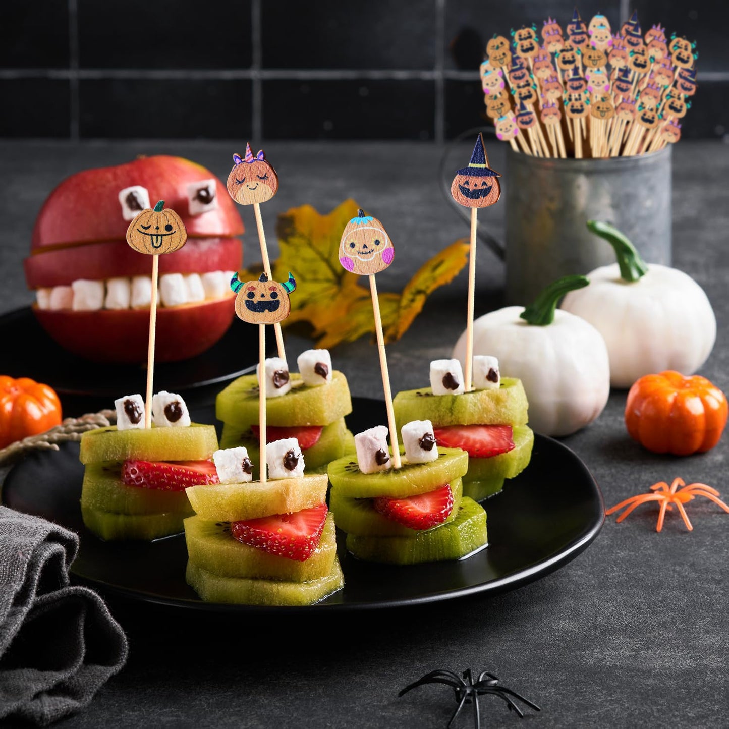 Halloween Cocktail Picks - 100 Bamboo Pumpkin Toothpicks