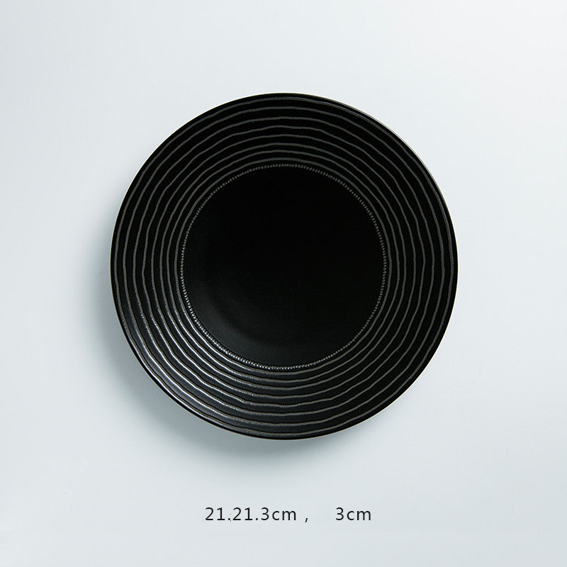 Porcelain Flat Pasta Plate - Nordic Style Black Meteor Shower 8-11 Inch