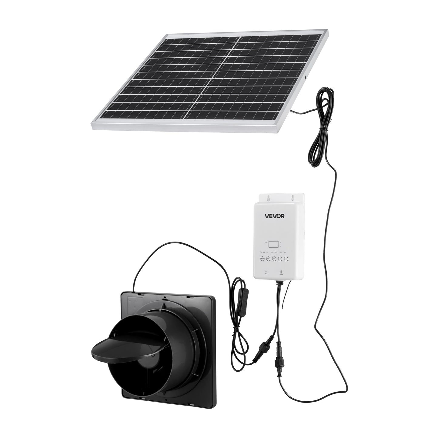 Solar Powered Fan with 20W Solar Panel and Battery for Greenhouse & Shelter Ventilation