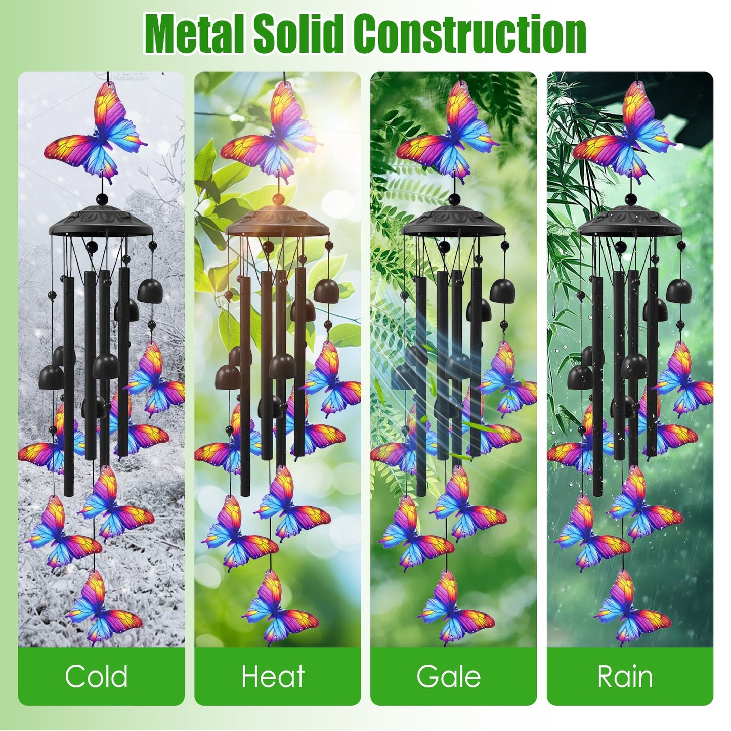 Outdoor Metal Wind Chimes with Aluminum Tubes for Garden Yard Patio Decor - Butterfly & Hummingbird Variants