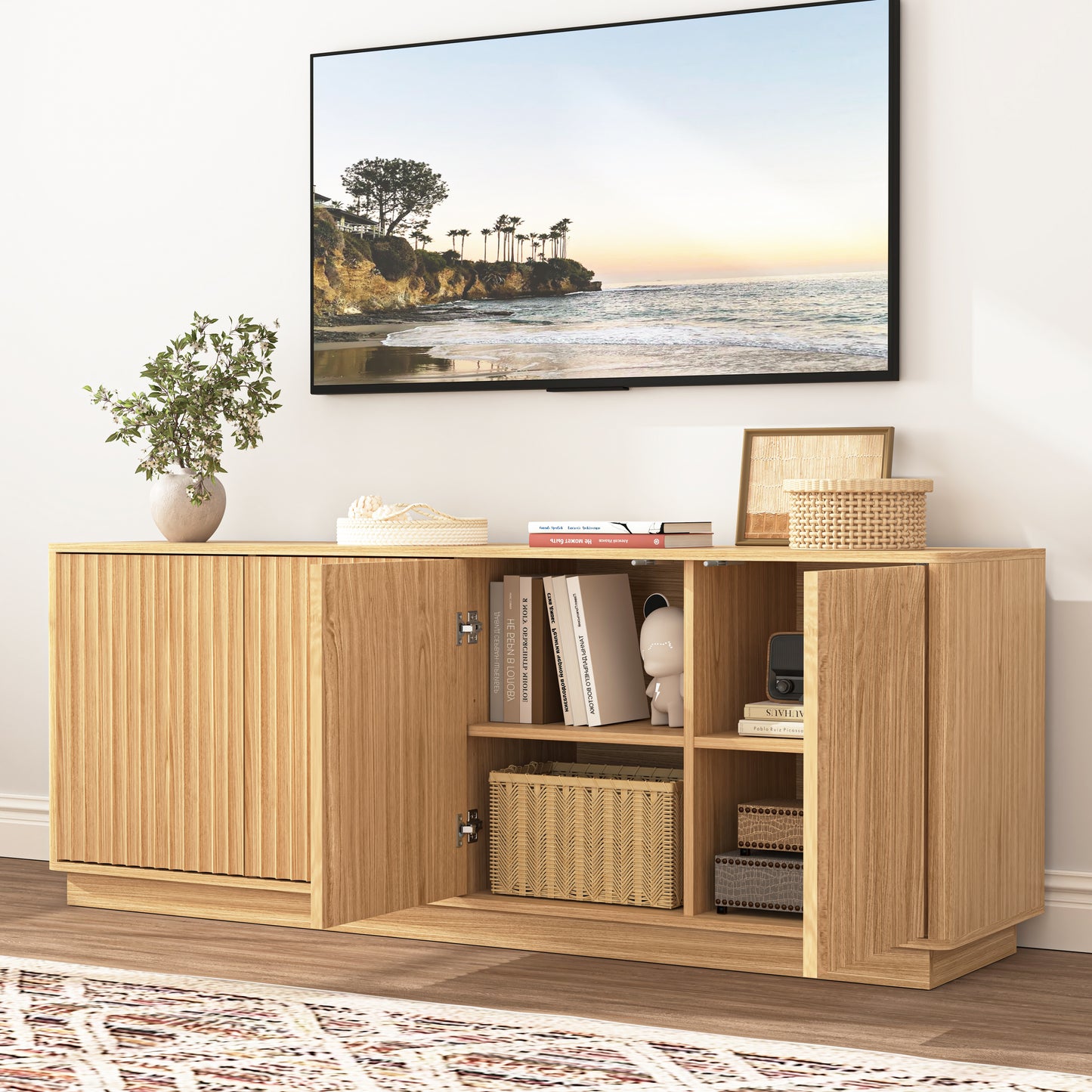 Natural Buffet Cabinet with Storage - 62.99" Sideboard & Shelves
