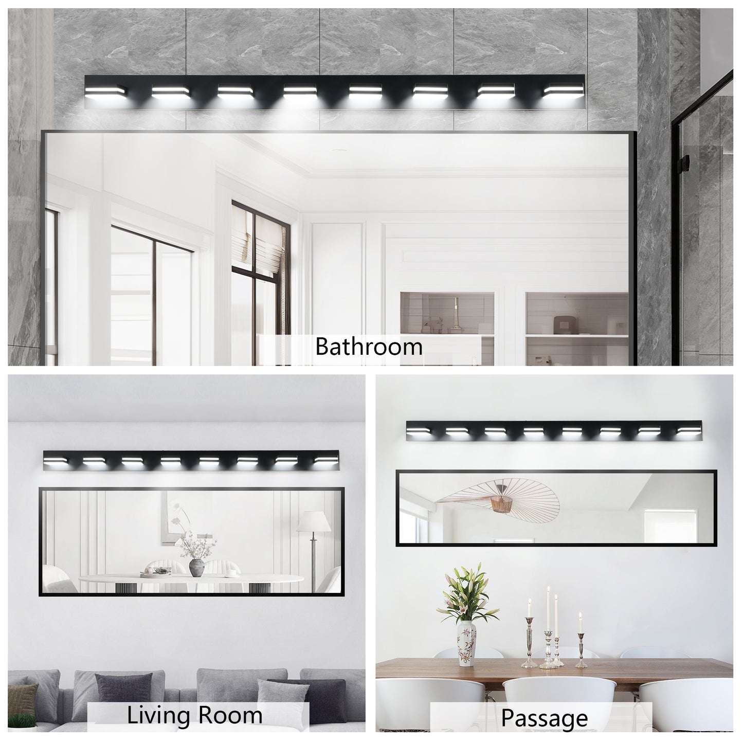 Modern Black LED Wall Sconce - 8-Light Bathroom Vanity Light
