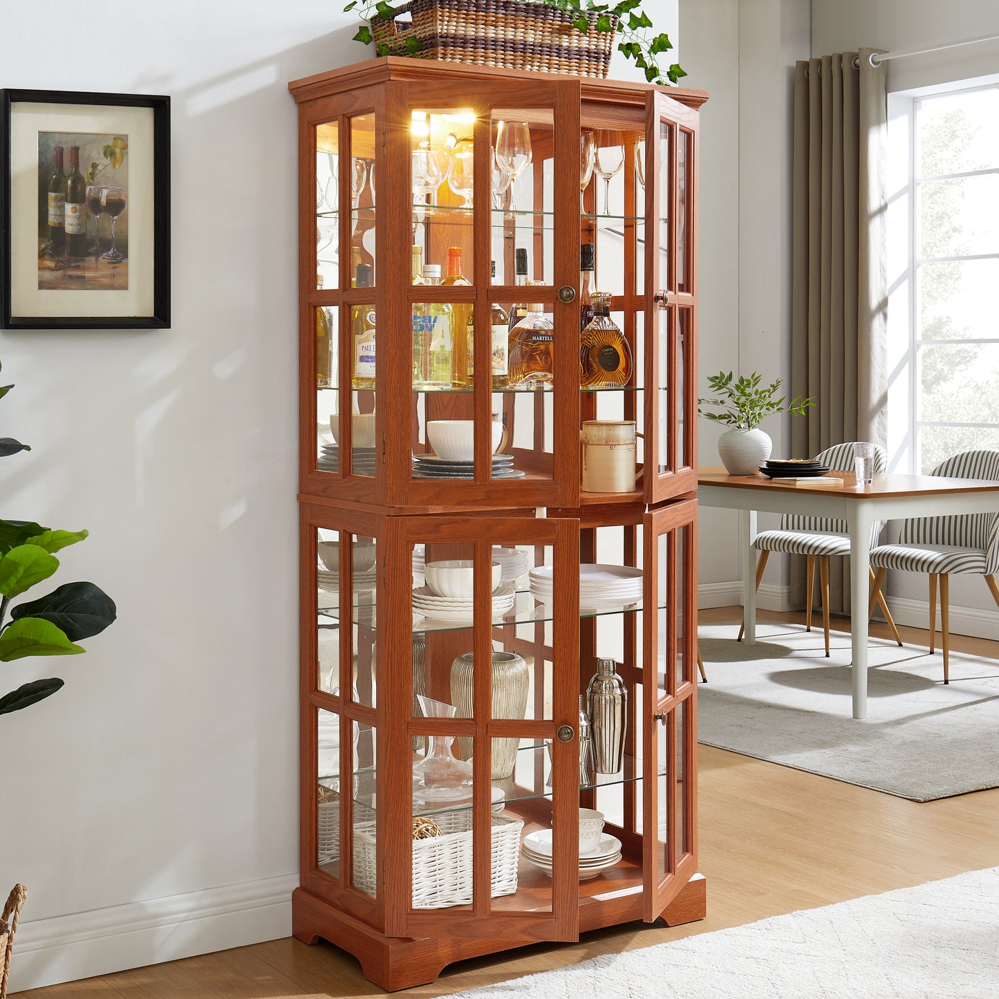 Curio Display Cabinet, Antique Cabinet With Glass Doors Adjustable