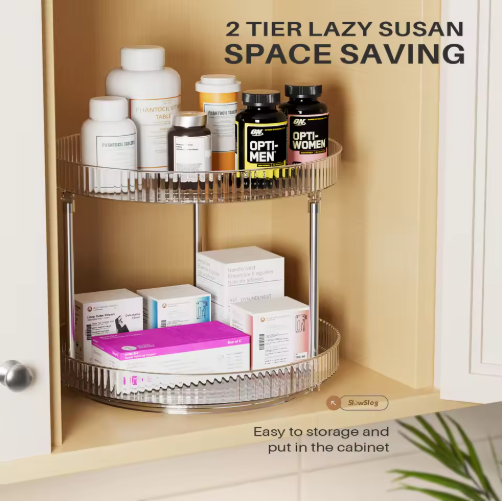 Pack Of 2 Double-layer Turntable Rotating Spice Rack Organization