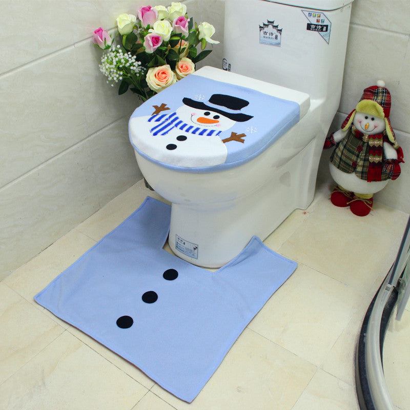 Blue Snowman Toilet Cover Christmas Decoration Bathroom Accessory