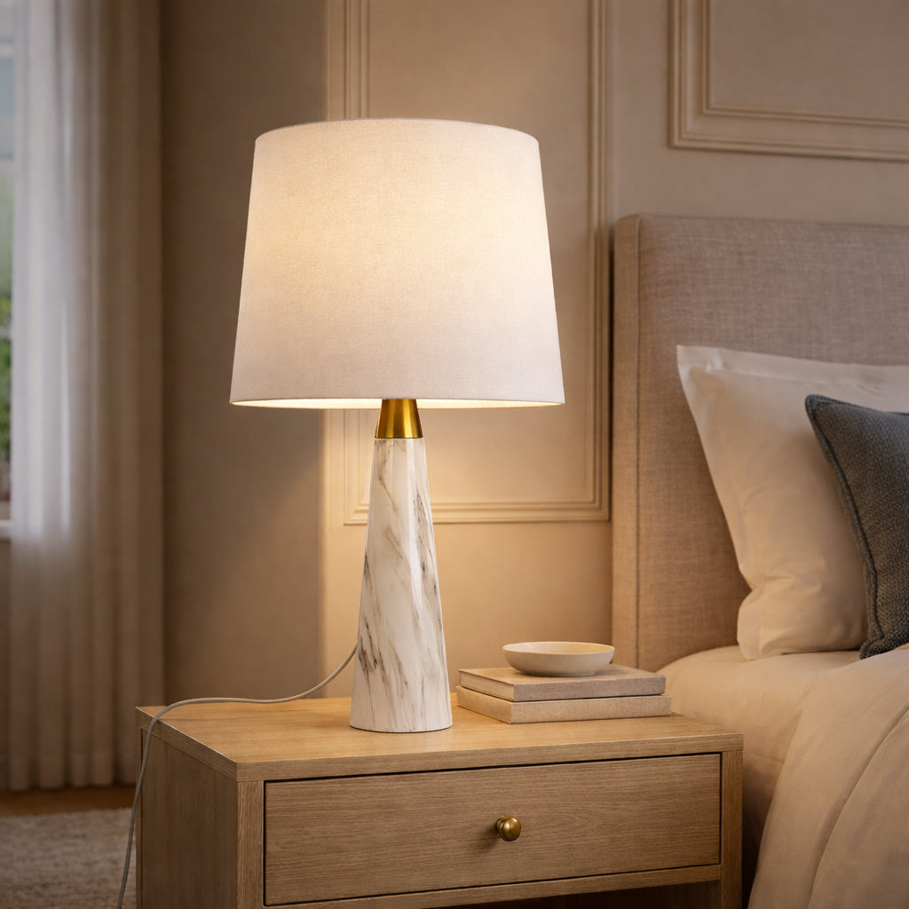 Enclave Hydro White Table Lamp With On Off Switch Faux Marble Base