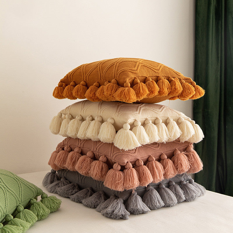 Tassel Knitted Throw Pillow Cover - Sofa & Chair Cushion Decor