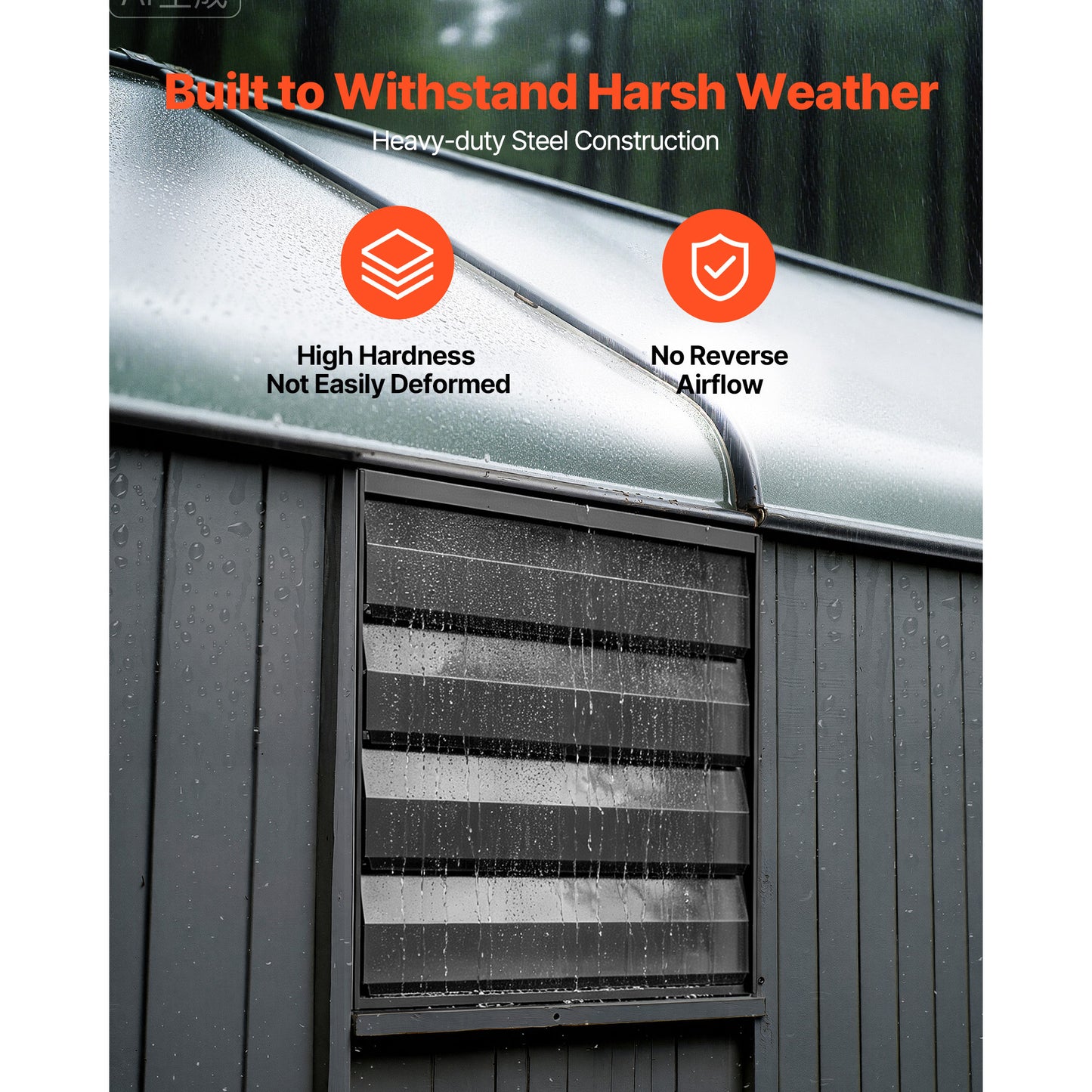14-Inch Wall-Mounted Exhaust Fan with Louvers, EC Motor, Steel Housing, Temp & Humidity Control for Attic Garage Barn Greenhouse