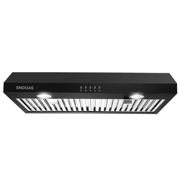 30 Inch Under Cabinet Range Hood with 3-Speed 600CFM Vent and LED Lighting - Silver/Black