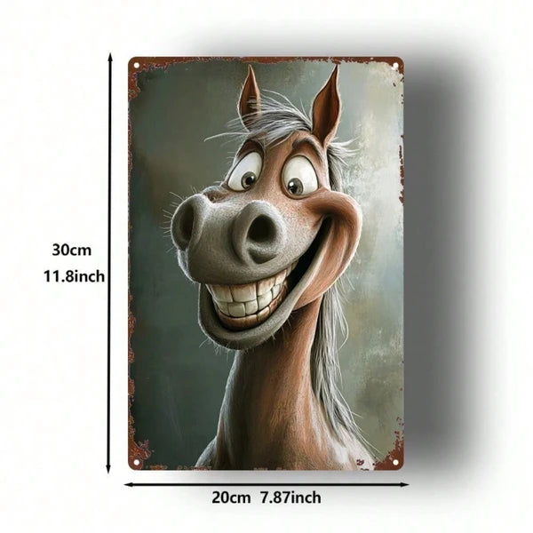 Retro Cartoon Horse Head Metal Sign - Vintage Wall Art 8x12 Inch
