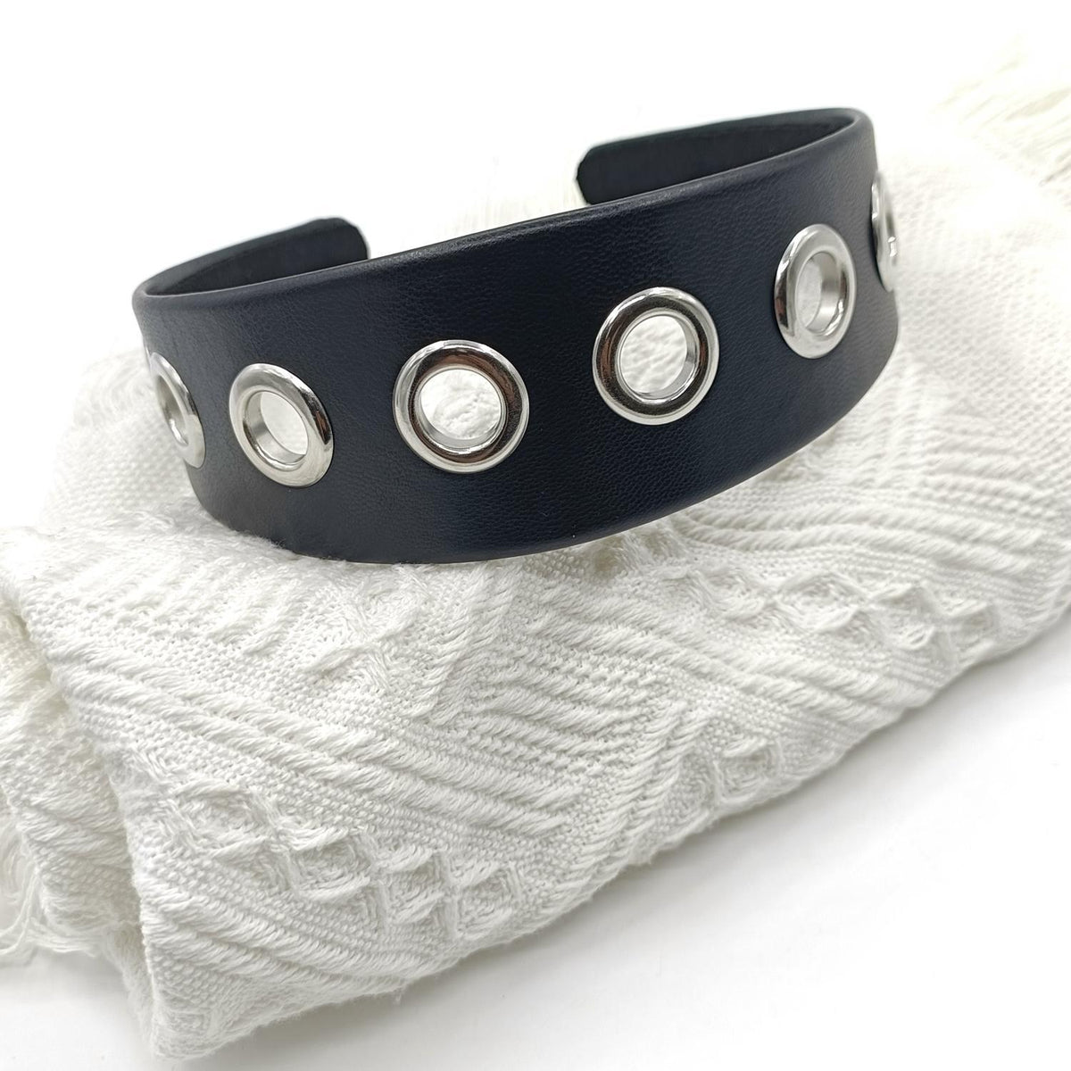 Rivet Punk Headband - Wide Style, Black