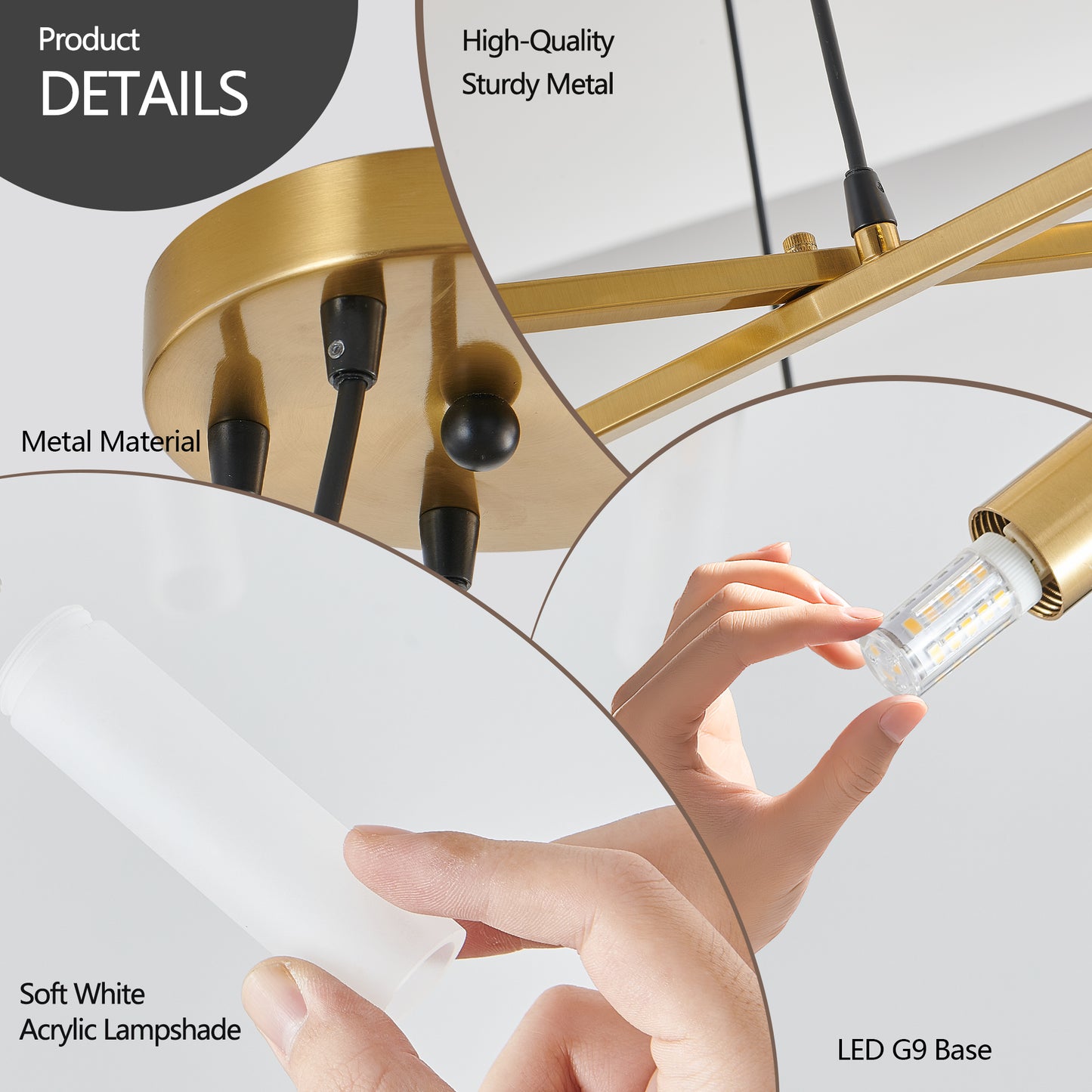 Modern Gold Chandelier Pendant Light Fixture - Adjustable Height