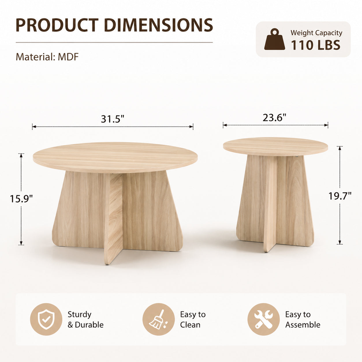 Retro Nesting Coffee Table Set - Walnut & Natural Wood