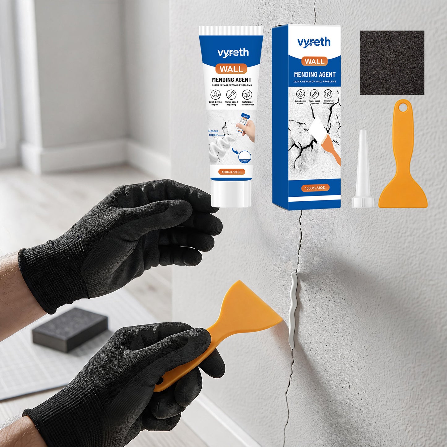 Wall Repair Paste - 100G Home Wall Fixing Compound with Scraper & Sandpaper