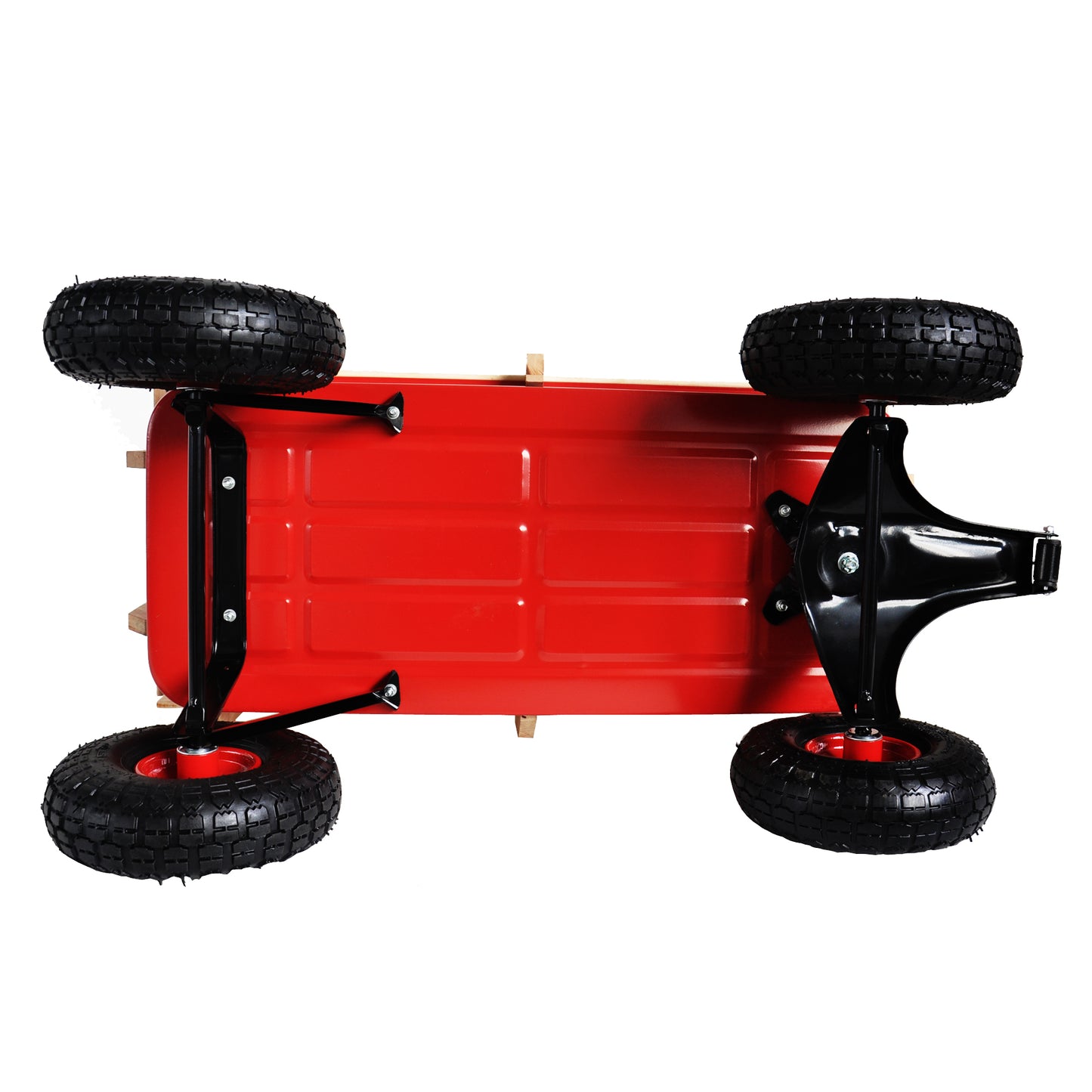 Garden Wagon with Wooden Side Panels and Pneumatic Tires - Heavy Duty Utility Cart