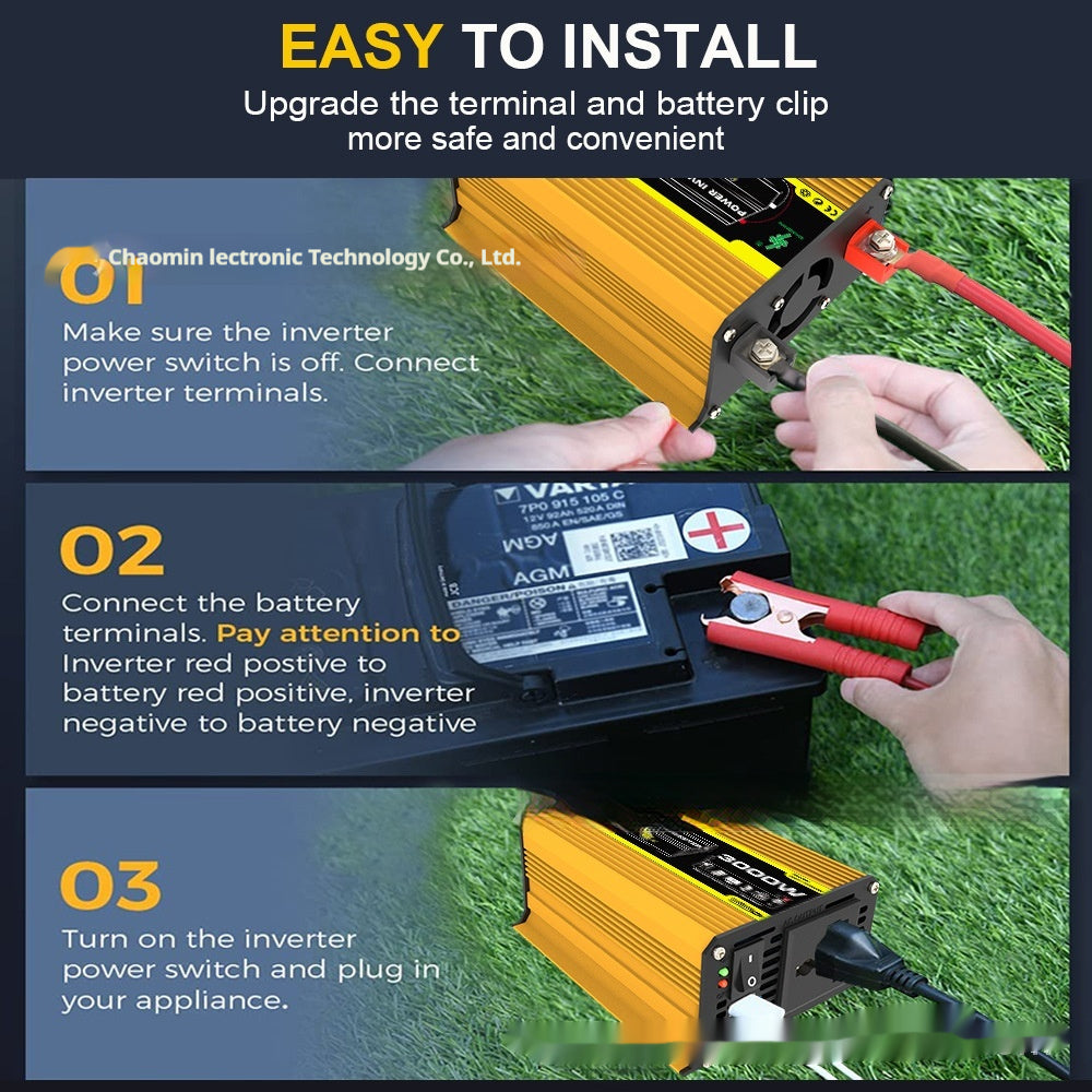 12V to 220V/110V 3000W Vehicle Solar Power Inverter Off-Grid High Frequency Conversion