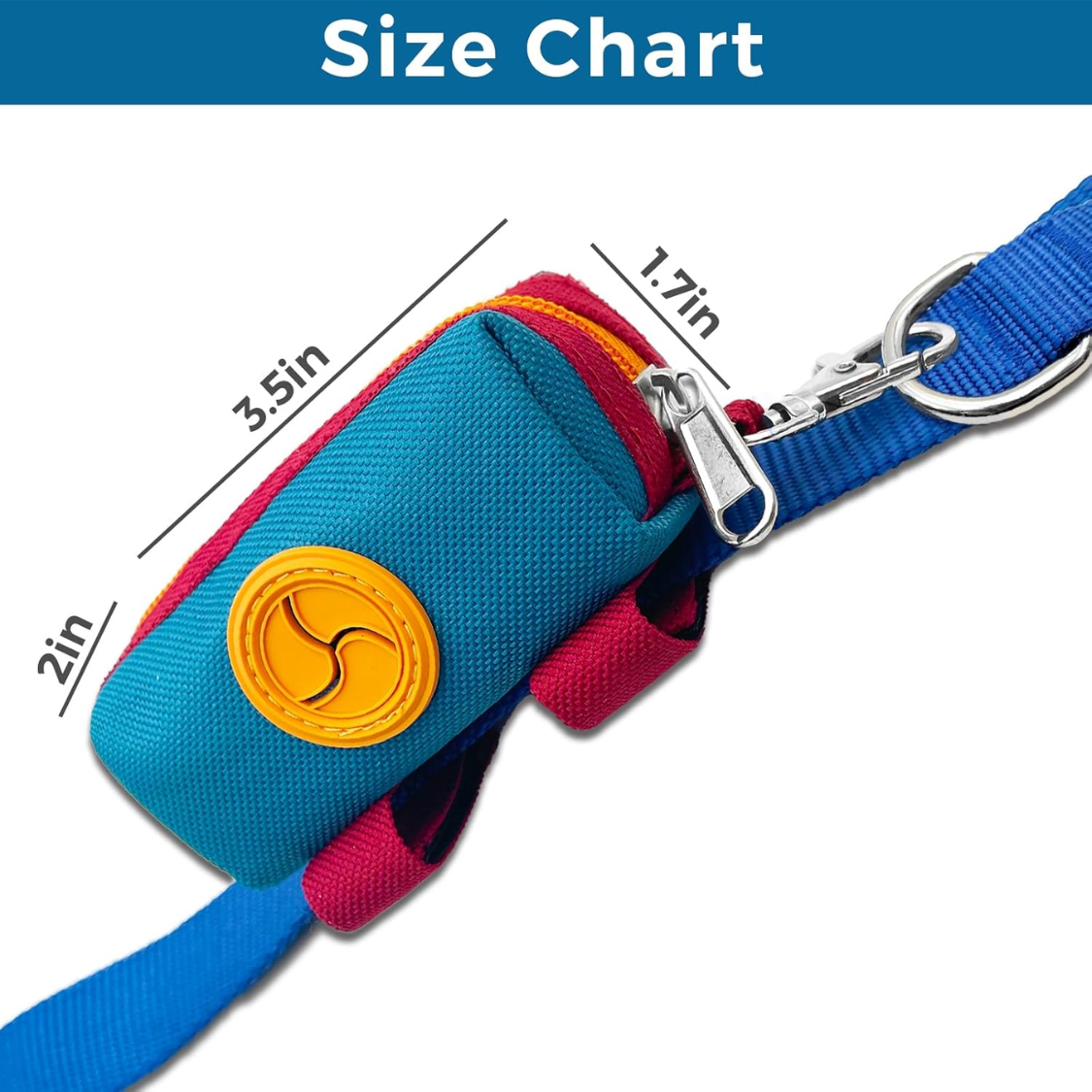 Dog Poop Bag Dispenser Holder with Zippered Canvas & Metal Carabiner for Leash