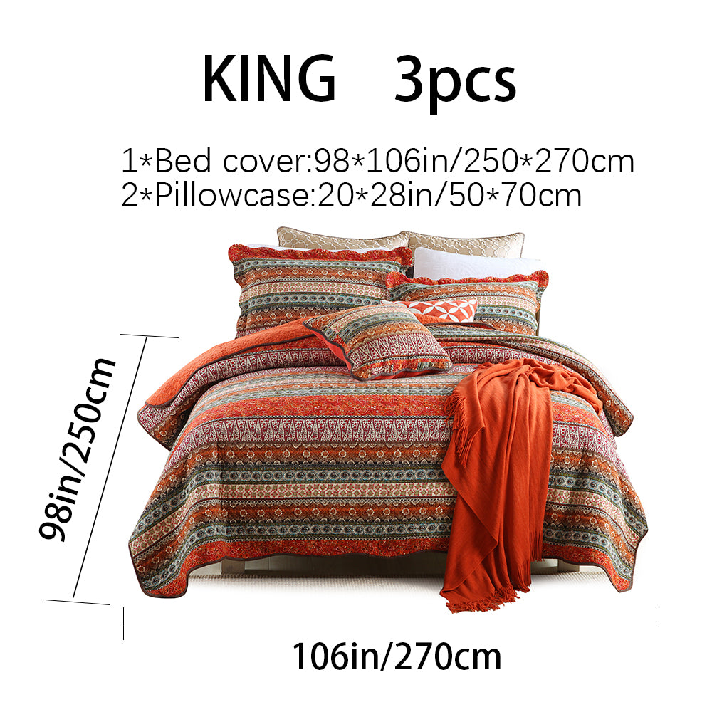Bohemian Reversible Cotton Quilt Bedspread Set - All Season Lightweight Bedding