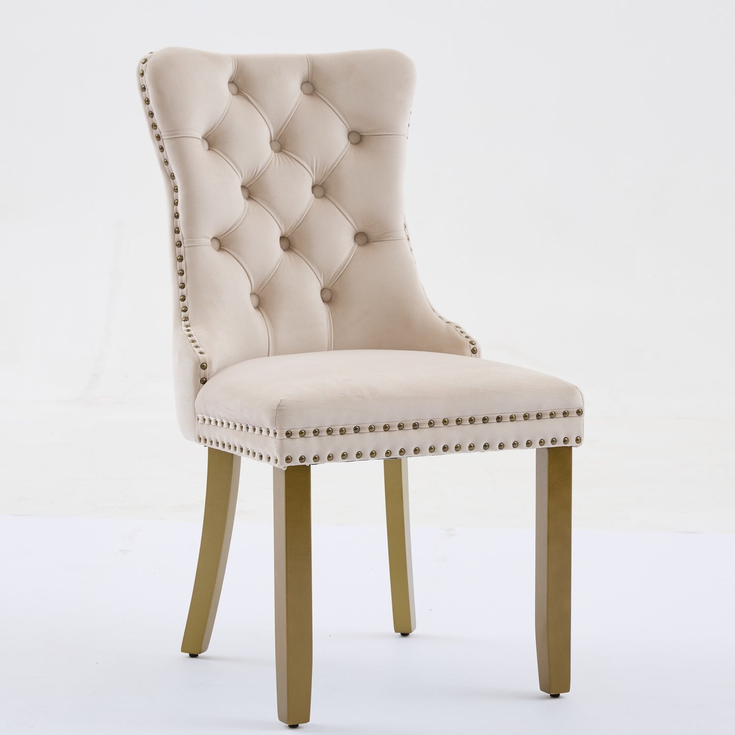 Mid-Century Modern Dining Chairs Set - Beige Velvet Upholstered